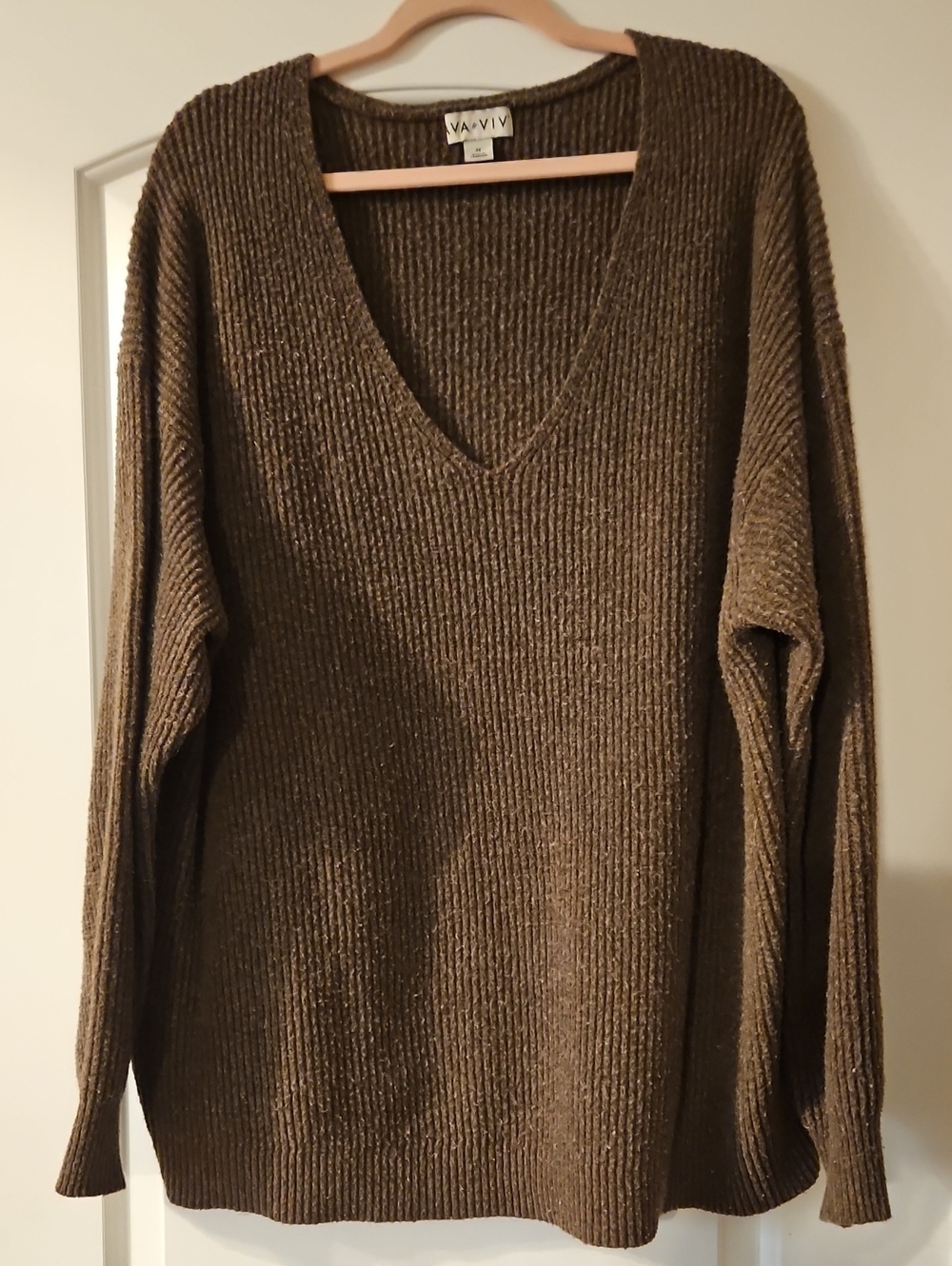 Ava & Viv Olive Brown V-Neck Ribbed Sweater